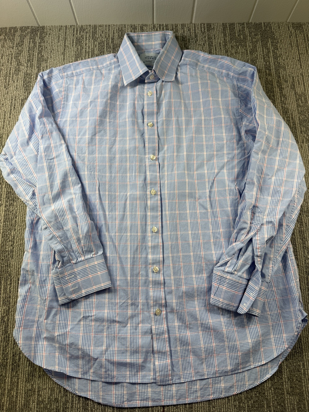 Charles Tyrwhitt Dress Shirt Mens 16.5 34/35 Blue Check Classic Cotton LS